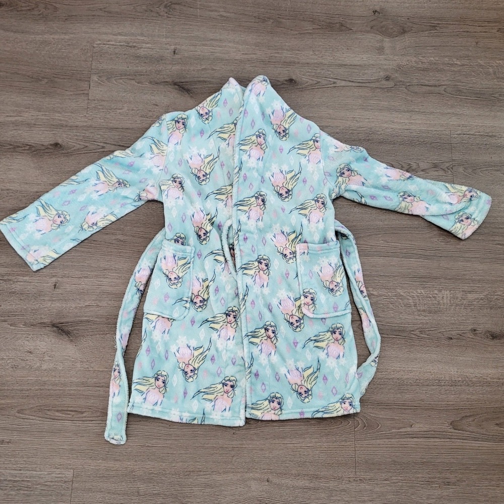 Disney Frozen Elsa Girls Plush Robe Size 8 Blue Fleece Bathrobe Princess PJ